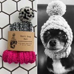 Handmade 100% Wool Knit Dog Hat - XS - Grey & Pink